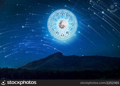 Zodiac signs inside of horoscope circle. Astrology in the sky with many stars and moons astrology and horoscopes concept. 500px Photo ID: 218819451 -
