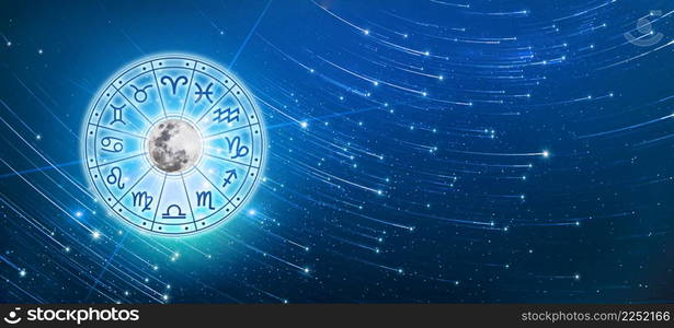 Zodiac signs inside of horoscope circle. Astrology in the sky with many stars and moons astrology and horoscopes concept. 500px Photo ID: 218819451 -