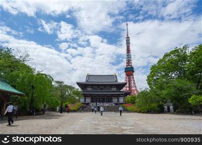 Zojoji Temple with Tokyo Tower in Tokyo city, Japan.