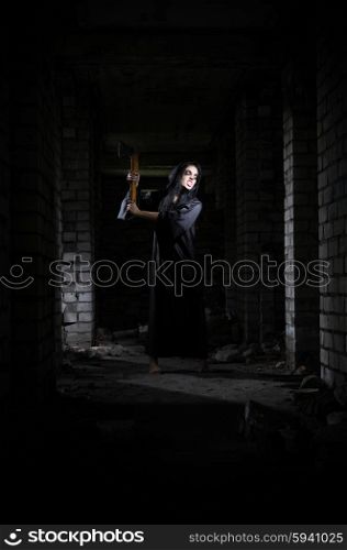 Zombie girl in the ancient house