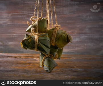 Zongzi Glutinous sticky Rice Dumplings recipe wrap with bamboo leaves asian food