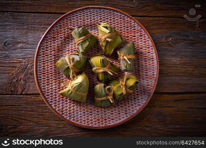 Zongzi Glutinous sticky Rice Dumplings recipe wrap with bamboo leaves asian food