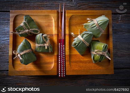 Zongzi Glutinous sticky Rice Dumplings recipe wrap with bamboo leaves asian food