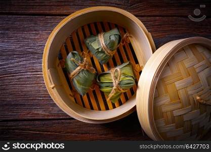 Zongzi Glutinous sticky Rice Dumplings recipe wrap with bamboo leaves asian food