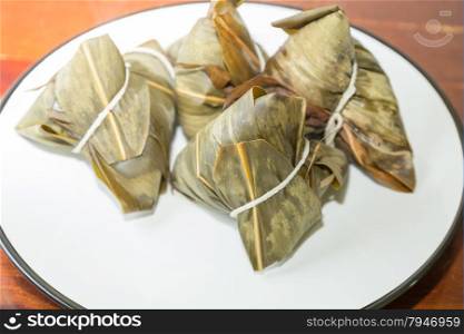 Zongzi in a plate. Zhongzi is a traditional Chinese food eaten during Dragon boat Festival