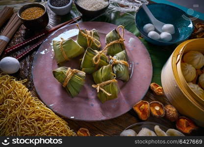 Zongzi Rice Dumplings pork buns shiitake noodles sesame asian food mix