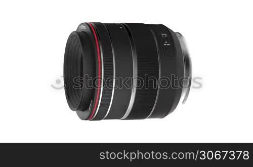 Zoom lens rotates on white background