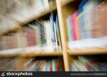 Zoomed books in library.