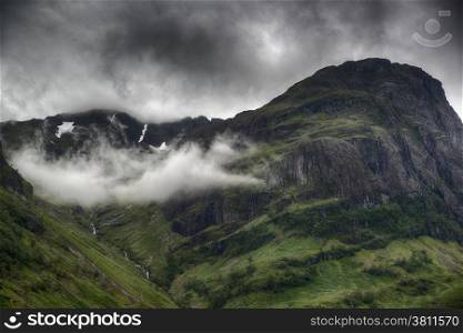 Zooming in on the peaks of the Three Sisters, Glencoe, Scotland