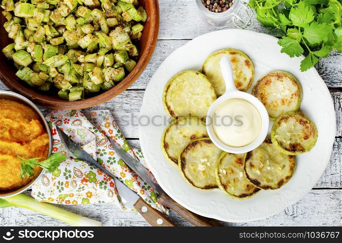 zucchini caviar and fried zucchini, zucchini dishes