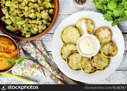 zucchini caviar and fried zucchini, zucchini dishes