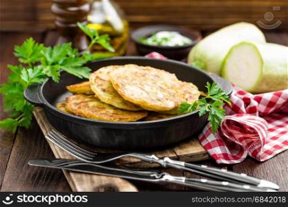 Zucchini fritters, vegetable pancakes