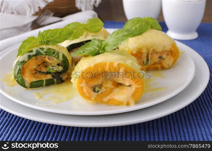 Zucchini rolls stuffed with spinach and cheese