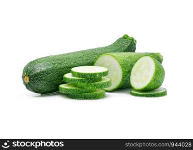 zucchini with water drops on white background