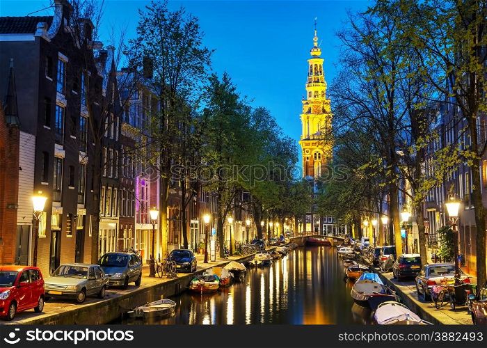 Zuiderkerk church in Amsterdam in the evening