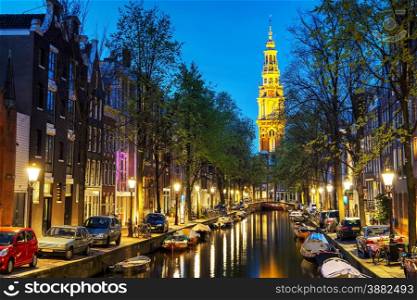Zuiderkerk church in Amsterdam in the evening