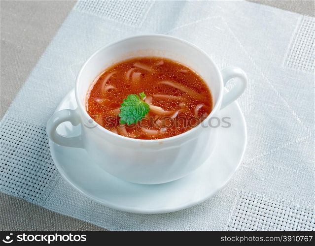 Zupa pomidorowa z makaronem - Tomato soup with pasta.Polish cuisine