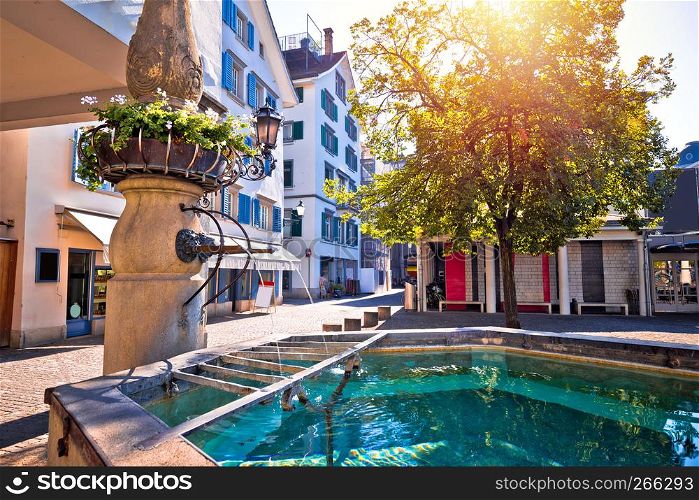 Zurich fountain and street view, largest city in Switzerland