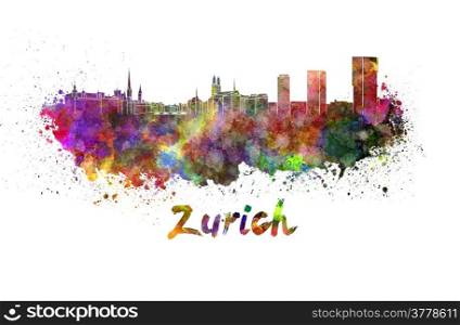 Zurich skyline in watercolor splatters with clipping path. Zurich skyline in watercolor