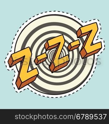 Zzz sound sleep and zumm, pop art comic illustration. Label sticker cutting contour