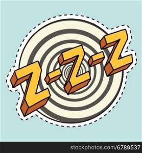 Zzz sound sleep and zumm, pop art comic illustration. Label sticker cutting contour